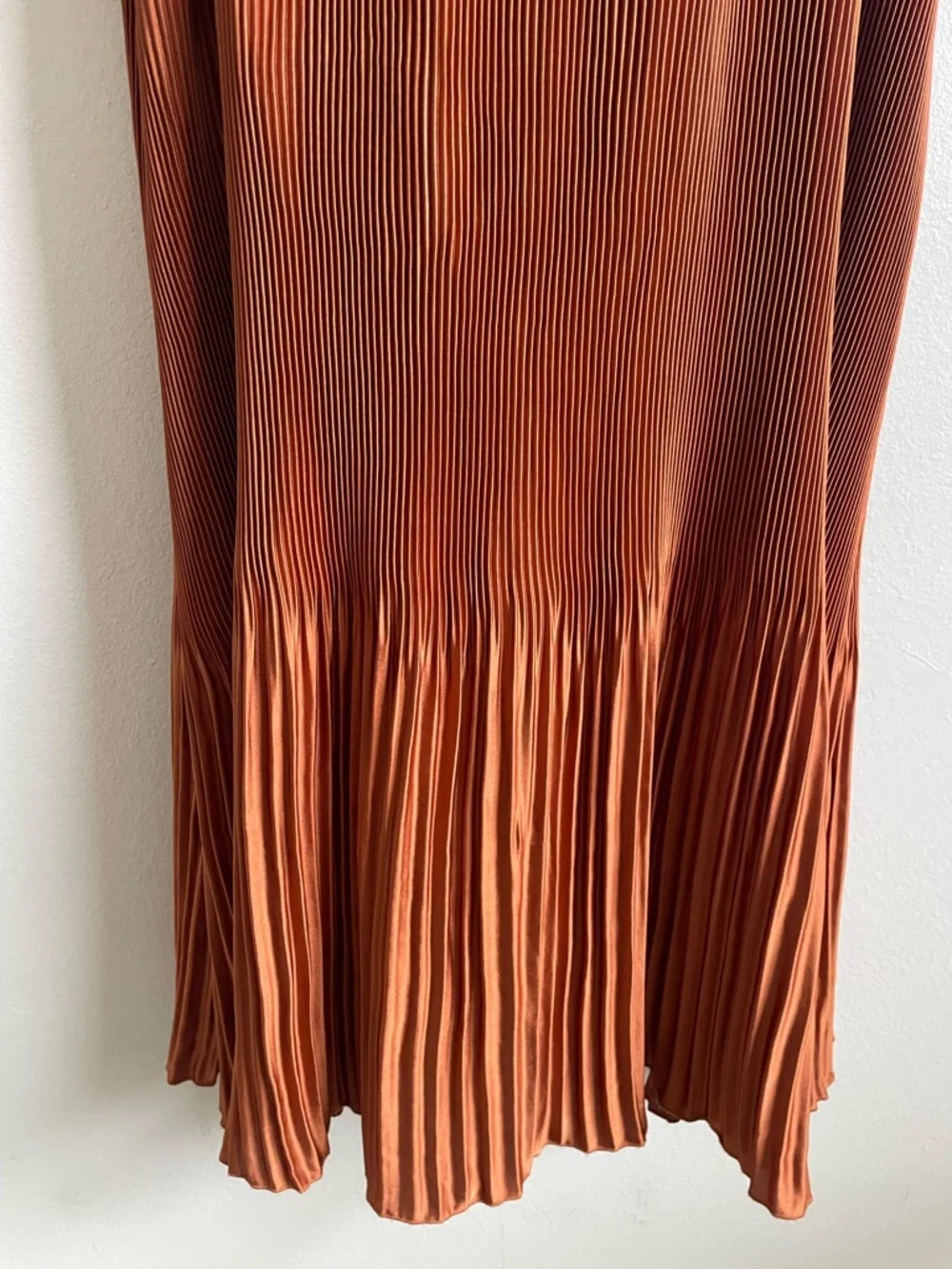 Abercrombie & Fitch Pleated Satin Midi Dress Rust Orange Slip Dress XLP